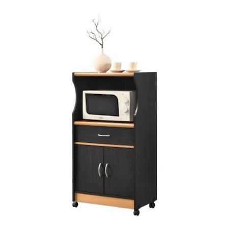 Hodedah Hodedah HIK77 BLACK-BEECH 45.4 x 15.5 x 23.6 in. Microwave Kitchen Cart; Black & Beech HIK77 BLACK-BEECH